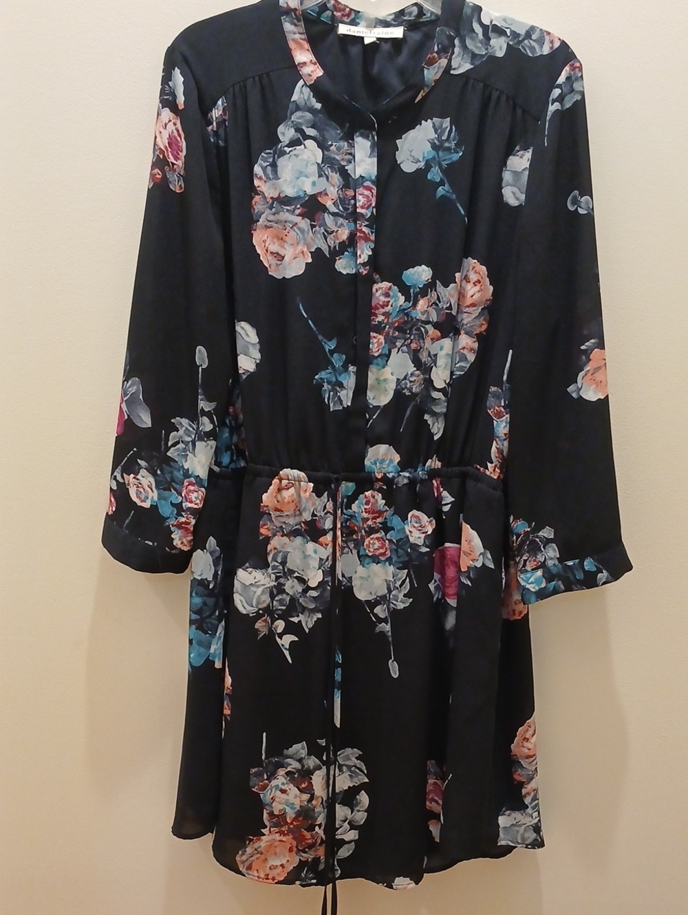 Daniel Rainn Navy Dress with Teal and Red Floral Accent